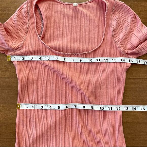 Free People | Women’s Move On Bodysuit Mooncake Pink Ribbed Long Sleeve Bow Cuff - Picture 7 of 8